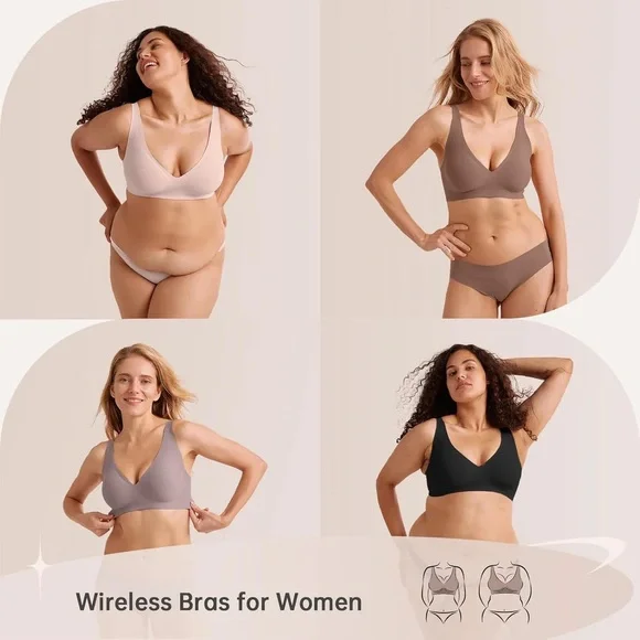 NWT SHECURVE Seamless Deep V Push-up Wireless Bra - BLACK - Picture 5 of 11